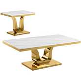 CT320 2 Piece Coffee Table Set in White Marble & Polished Gold Stainless Steel