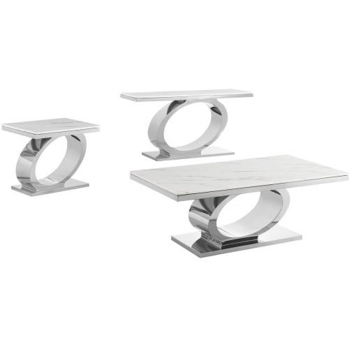 CT430 Coffee Table Set in White Marble & Polished Stainless Steel
