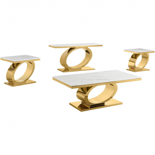 CT433 Coffee Table Set in White Marble & Polished Gold Stainless Steel