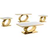 CT433 Coffee Table Set in White Marble & Polished Gold Stainless Steel