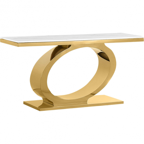 CT435 Console Table in White Marble & Polished Gold Stainless Steel