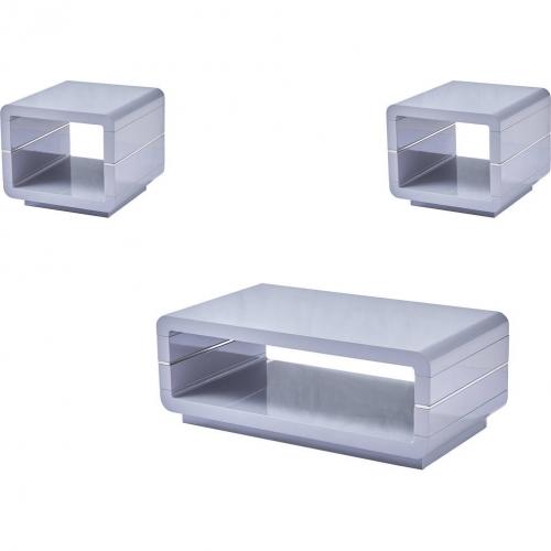 CT4 3 Piece Coffee & 2 End Table Set in Gloss Light Gray Lacquer