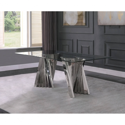 D01 78" Dining Table in Tempered Glass & Silver Stainless Steel