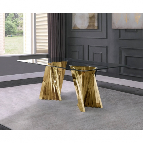 D02 78" Dining Table in Tempered Glass & Gold Stainless Steel