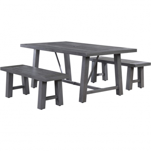 D1000 Outdoor 3 Piece Dining Set with Benches in Grey Polywood & Aluminum