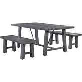 D1000 Outdoor 3 Piece Dining Set with Benches in Grey Polywood & Aluminum
