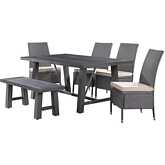 D1000 Outdoor 5 Piece Dining Set in Polywood, Aluminum, PE Rattan Wicker & Fabric