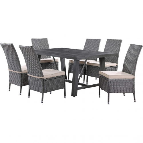 D1000 Outdoor 7 Piece Dining Set in Polywood, Aluminum, PE Rattan Wicker & Fabric