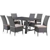 D1000 Outdoor 7 Piece Dining Set in Polywood, Aluminum, PE Rattan Wicker & Fabric
