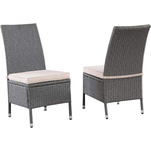 D1000 Outdoor Dining Chair in Gray PE Rattan Wicker & Neutral Fabric (Set of 2)