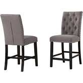 D11 Counter Dining Chair in Tufted Gray Linen & Espresso (Set of 2)