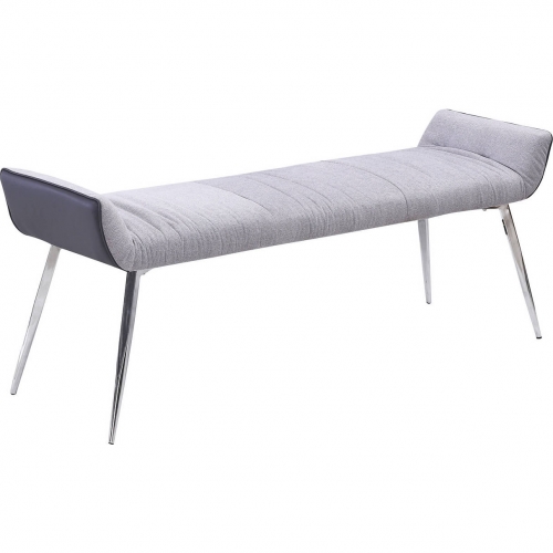 D12 Dining Bench in Gray Linen, Black Leatherette & Stainless Steel