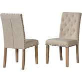 D15 Dining Chair in Tufted Beige Linen & Rustic Natural Wood (Set of 2)