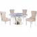 D16 6 Piece Dining Set with Lazy Susan in White Marble, Stainless & Cream Velvet