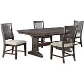 D162 5 Piece Dining Set in Rustic Brown Wood & Beige Linen