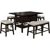D17 5 piece Counter Dining Set in Cappuccino Wood & Tufted Beige Fabric