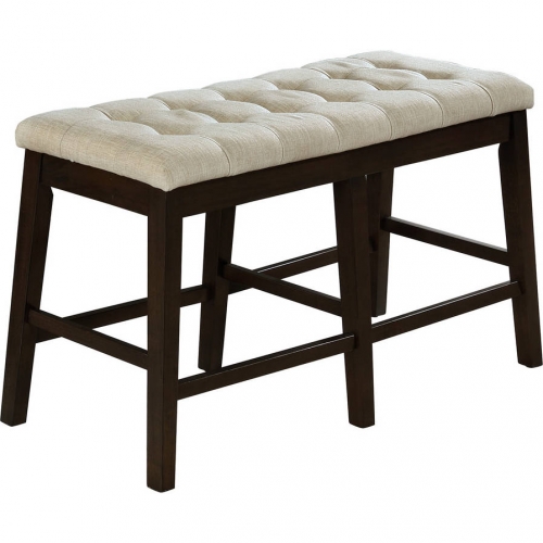 D17 Counter Dining Bench in Cappuccino Wood & Tufted Beige Fabric