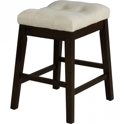 D17 Counter Stool in Cappuccino Wood & Tufted Beige Fabric (Set of 2)