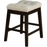 D17 Counter Stool in Cappuccino Wood & Tufted Beige Fabric (Set of 2)