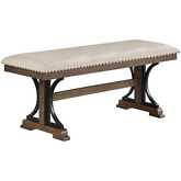 D178 Dining Bench in Brown Oak Finish & Beige Linen with Nailhead Trim