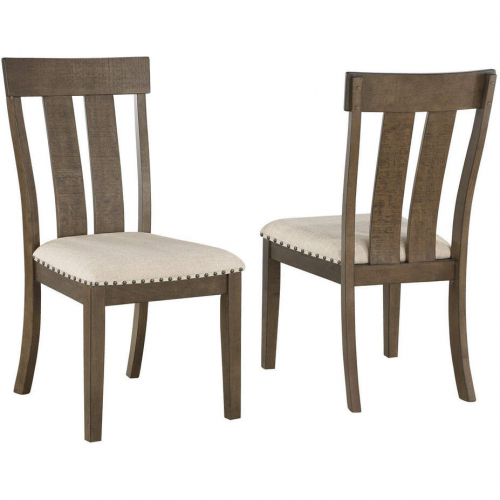 D178 Dining Chair in Brown Oak Finish Wood & Beige Linen with Nailhead (Set of 2)