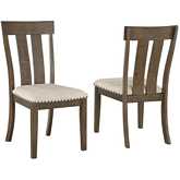D178 Dining Chair in Brown Oak Finish Wood & Beige Linen with Nailhead (Set of 2)