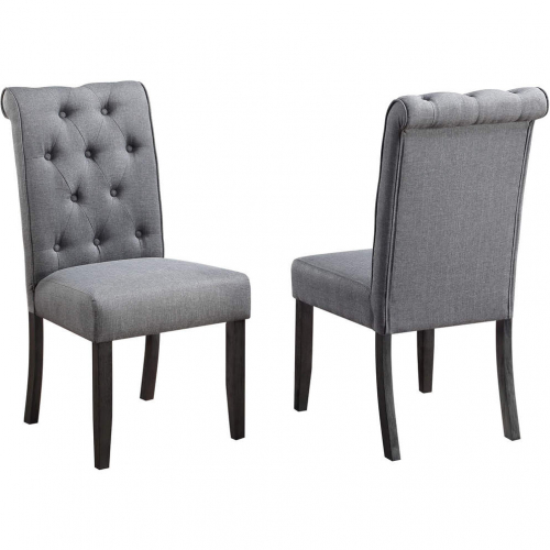 D185 Dining Chair in Weathered Gray Wood & Tufted Gray Fabric (Set of 2)