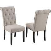 D186 Dining Chair in Weathered Gray Wood & Tufted Beige Fabric (Set of 2)