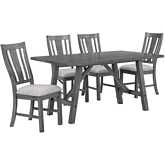 D189 5 Piece Dining Set in Rustic Gray Wood & Gray Linen