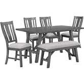 D189 6 Piece Dining Set in Rustic Gray Wood & Gray Linen