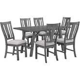 D189 7 Piece Dining Set in Rustic Gray Wood & Gray Linen