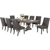 D21 9 Piece Dining Set in Rustic Gray Brown Wood & Tufted Gray Linen