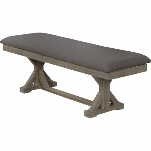 D21 Dining Bench in Rustic Gray Brown Wood & Gray Linen