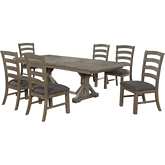 D21 7 Piece Dining Set Rustic Gray Brown Wood & Gray Linen