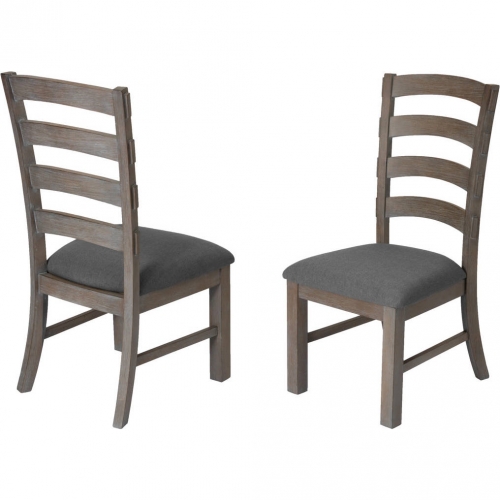 D21 Dining Chair in Rustic Gray Brown Wood & Gray Linen (Set of 2)
