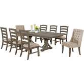 D22 9 Piece Dining Set in Gray Brown Wood & Beige Linen
