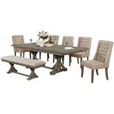 D22 7 Piece Dining Set in Gray Brown Wood & Beige Linen