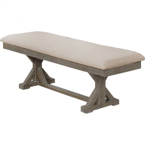 D22 Dining Bench in Rustic Gray Brown Wood & Beige Linen