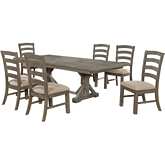 D22 7 Piece Dining Set in Gray Brown Wood & Beige Linen