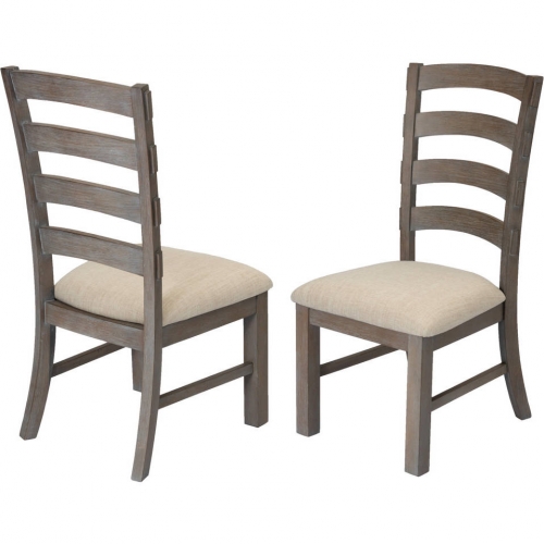 D22 Dining Chair in Rustic Gray Brown Wood & Beige Linen (Set of 2)