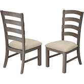 D22 Dining Chair in Rustic Gray Brown Wood & Beige Linen (Set of 2)