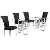 D221 5 Piece Dining Set in Tempered Glass, Stainless, Black Velvet & Chrome