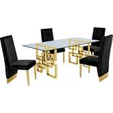 D222 5 Piece Dining Set in Glass, Gold Stainless Steel & Black Velvet