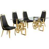 D222 Dining Set in Tempered Glass, Gold Stainless, Black Velvet & Gold Chrome
