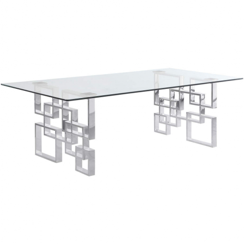 D223 94" Dining Table in Tempered Glass & Polished Stainless Steel