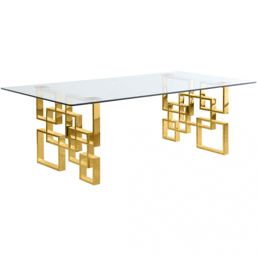 D224 94" Dining Table in Tempered Glass & Polished Gold Stainless Steel