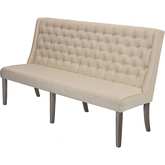 D25 Dining Bench in Tufted Beige Linen & Rustic Gray Brown Wood