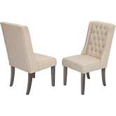 D25 Dining Chair in Tufted Beige Linen & Rustic Gray Brown Wood (Set of 2)