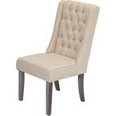D25 Dining Chair in Tufted Beige Linen & Rustic Gray Brown Wood