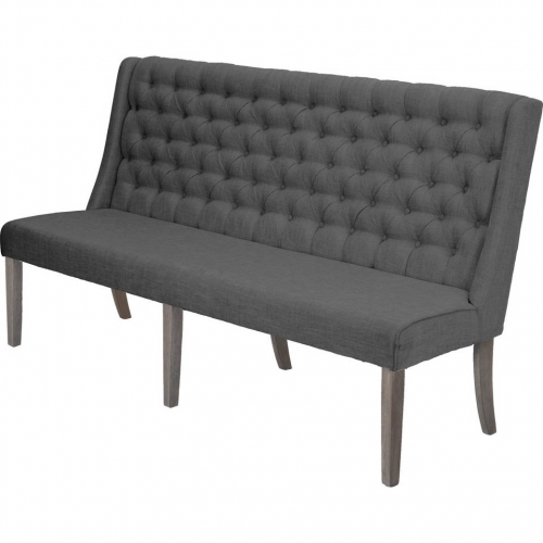 D26 Dining Bench in Tufted Gray Linen & Rustic Gray Wood